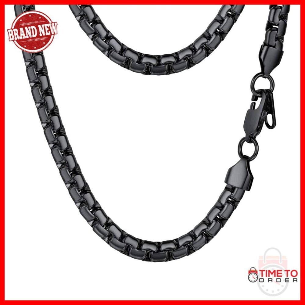 Stainless Steel Flat Link Chain Necklace for Men, 6mm Width, 28 Inch Length